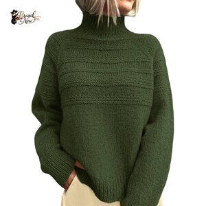 Chunky Knit Pullover Sweater with Mock Neck and Long Sleeves